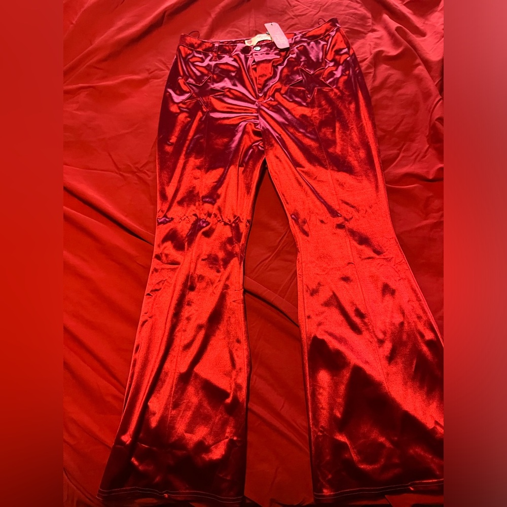 Red silk bell bottoms
